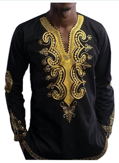 Adeyemi Men's Long Sleeve African Printed Button Down Shirt Tops