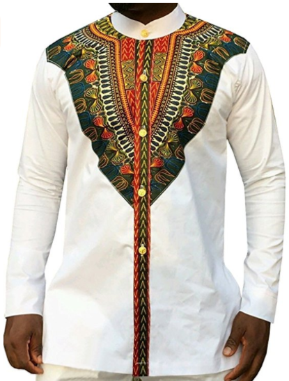 Akachi Men's Long Sleeve African Printed Button Down Shirt Tops