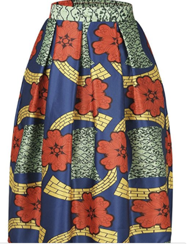 Bobbi African Print High Waist A-Line Pleated Midi Skirt