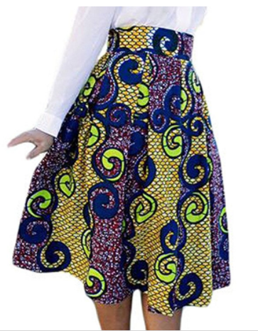 Chrissy African Print High Waist A-Line Pleated Midi Skirt