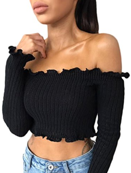 Crop Top Tube Rib-Knit Sweater