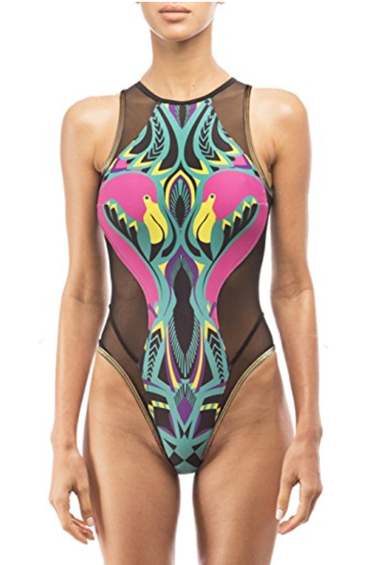 Flamingo Print One Piece Womens African Ethnic Style Print Bathing Suit
