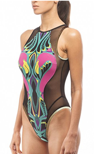 Flamingo Print One Piece Womens African Ethnic Style Print Bathing Suit
