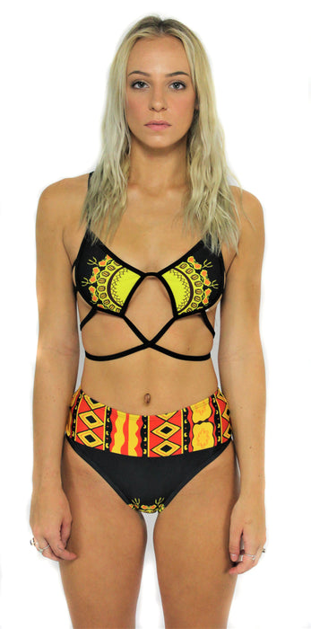 Womens African Print Cut Out Nala High Waisted Bikini Top
