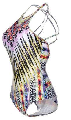 Kali Women's Tropical Tribal Print One Piece Strapped Back Swimsuit Bathing Suit