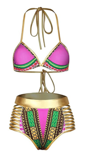 Kenya Tribal Metallic Bikini Top/Bottom - Pink