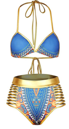 Kenya Tribal Metallic Bikini Top/Bottom - Blue