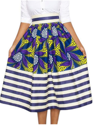 Kerry African Print High Waist A-Line Pleated Midi Skirt