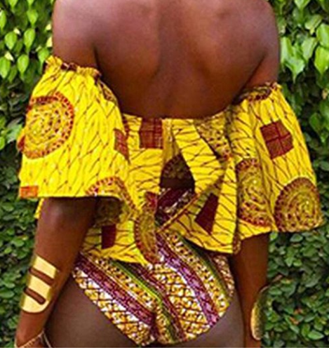 Kimbala Off Shoulder Ruffle Flounce Bikini African Tube Swimsuit