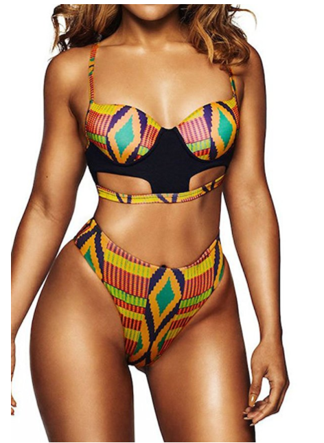 Malia African Geometric Print Bikini Top