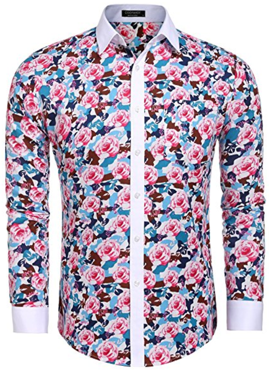 Men's Floral Cotton Fashion Slim Fit Long Sleeve Casual Button Down Print Shirt