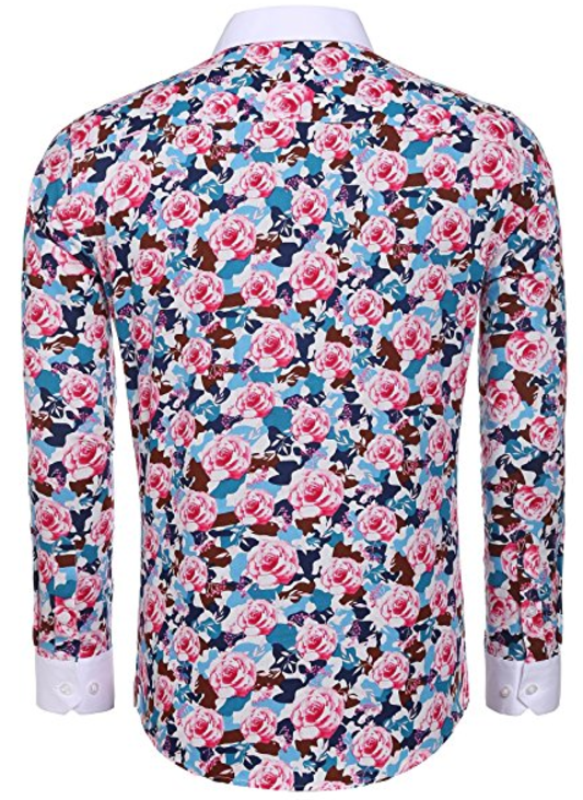 Men's Floral Cotton Fashion Slim Fit Long Sleeve Casual Button Down Print Shirt