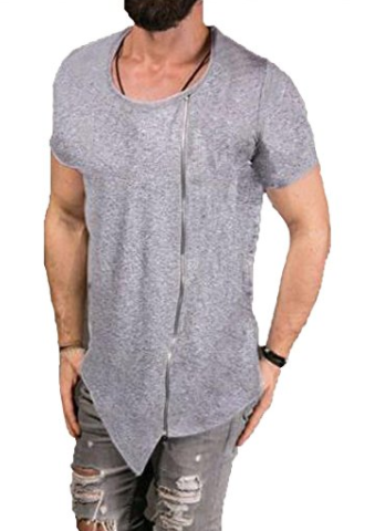 Men's Long Extended Irregular Zipper Asymmetrical TShirt