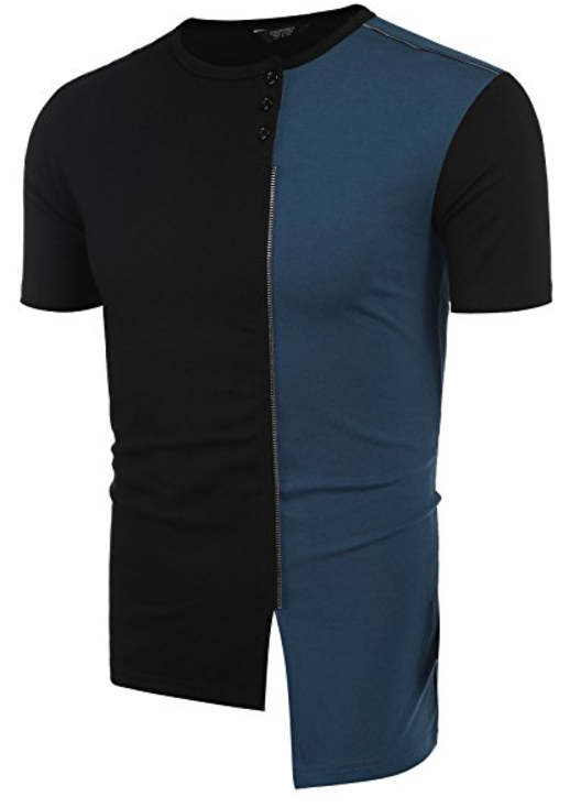 Shola Men's Casual Hip Hop Tall and Big Irregular Contrast Color T-Shirt Top