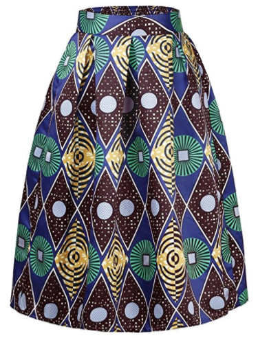 Traci African Print High Waist A-Line Pleated Midi Skirt