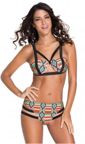 Women's African Diamond Print Two Piece African Bathing Suit