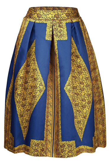 Zhane African Print High Waist A-Line Pleated Midi Skirt