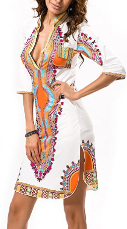 Women's Dashiki V-Neck Tunic Dress
