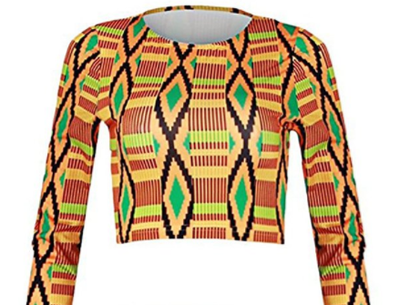 Nala African Print Cropped Long Sleeve Bikini Top